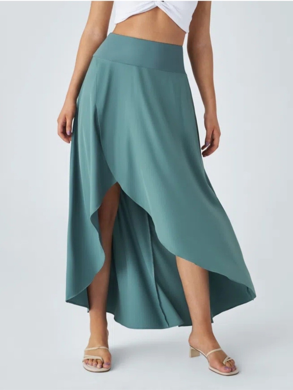 HALARA Breezeful Teal High Waisted Ruffle Flowy Maxi Skirt With Shorts Sz L